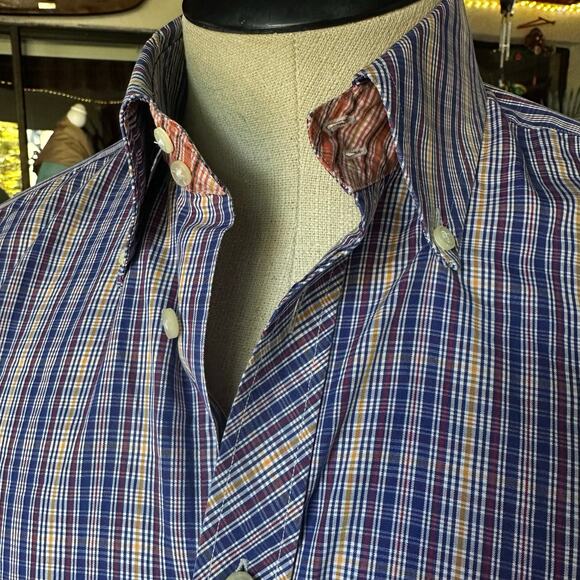 TailorByrd Men M oxford shirt Button Double Ply Cotton long sleeve smart Plaid - Picture 4 of 10